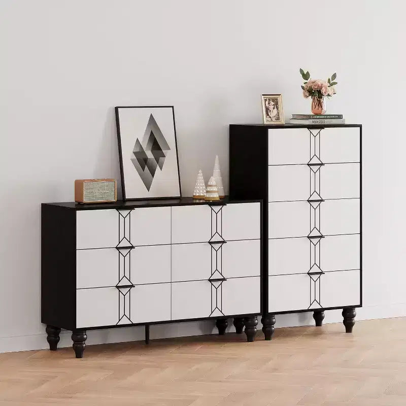 Acekool Commode à 5 tiroirs, commode moderne à motif vintage, tiroirs de rangement profonds pour chambre à coucher, salon, entrée