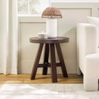 Table d'appoint ronde de 18 pouces en bois massif style ferme moderne