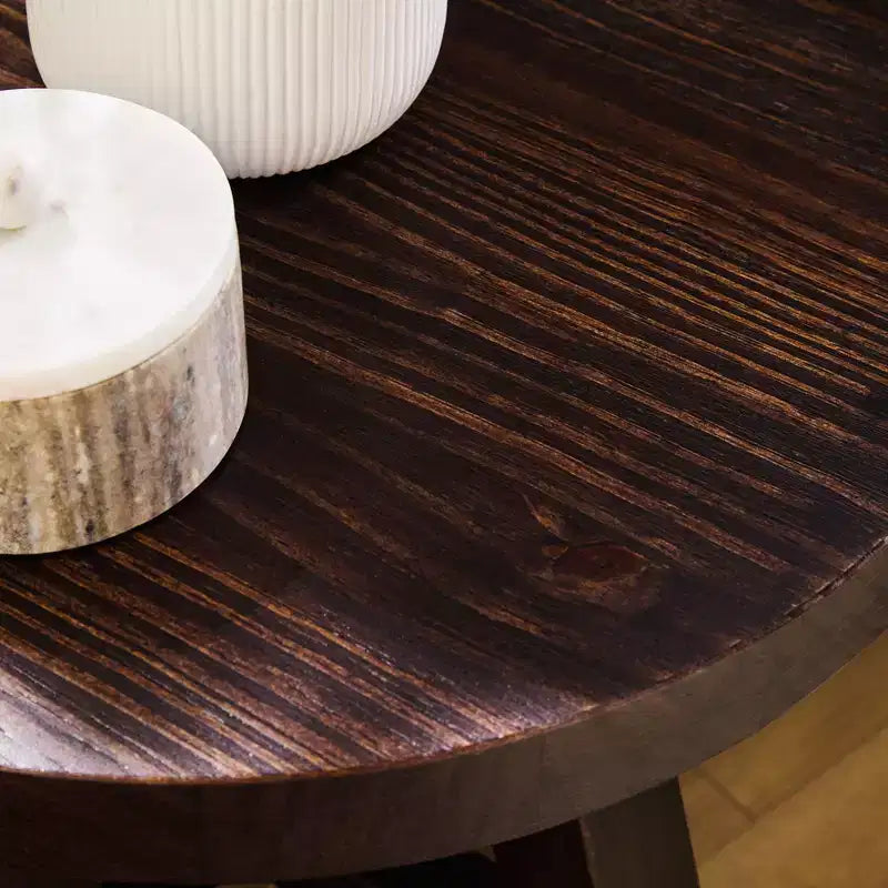 Table d'appoint ronde de 18 pouces en bois massif style ferme moderne