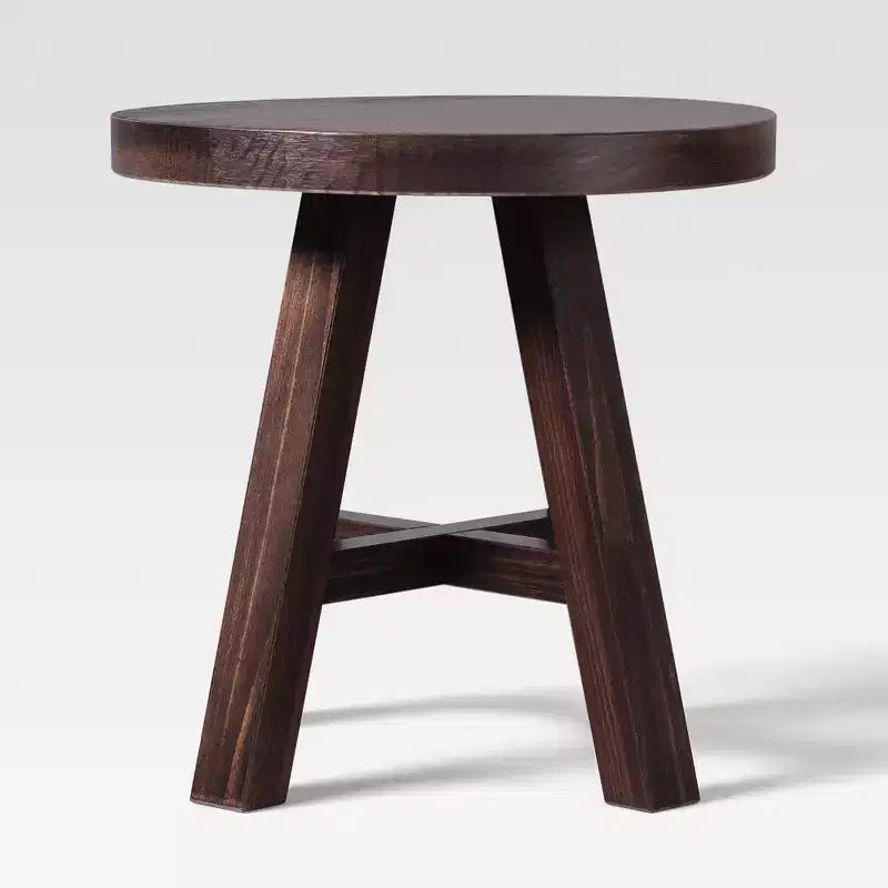 Table d'appoint ronde de 18 pouces en bois massif style ferme moderne