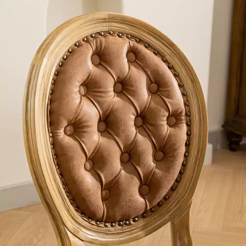 CLIHOME Lot de 2 Chaises d'appoint de style français à cadre en bois massif et peinture antique, Chaises de salle à manger en cuir artificiel PU