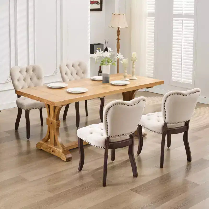 CLIHOME Lot de 2 chaises de salle à manger vintage françaises en tissu capitonné