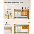 SONGMICS HOME Chariot de bar à 3 niveaux avec casier à vin et porte-verres - Chariot de service mobile, roulettes pivotantes avec freins