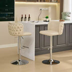 CLIHOME Set of 2 Swivel Barstools Adjustable Seat Height With Chrome Base, Modern PU Upholstered Bar Stools