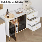 Buffet de salle à manger 46,4 po avec plateau en faux marbre, grand rangement pour la cuisine, doté de 2 portes vitrées, 3 tiroirs, étagères réglables