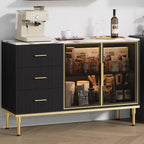 46.4 Fluted Sideboard Buffet Cabinet with Faux Marble Top, Large Storage for Kitchen, Featuring 2 Glass Doors, 3 Drawers, Adjustable Shelves