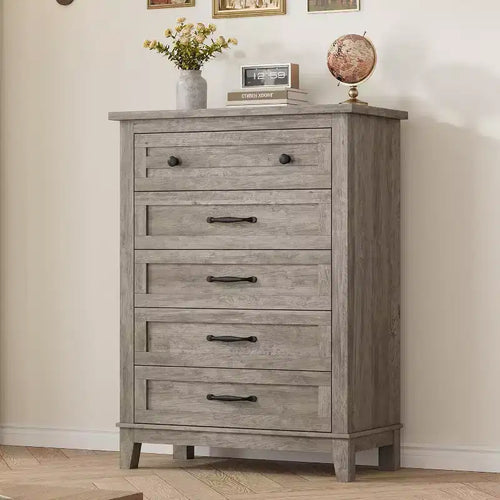 Commode à 5 tiroirs pour chambre à coucher, commode verticale haute de 105 cm avec rangement, commode de rangement en bois pour salon, chambre à coucher