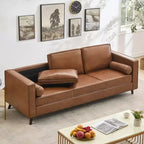 Canapé en Cuir Marron, Canapé Moderne du Milieu du Siècle de 83 po, Canapé 3 Places avec Accoudoirs et Coussins Confortables, Canapés Profonds en Similicuir pour Salon, Chambre, Bureau