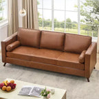 Canapé en Cuir Marron, Canapé Moderne du Milieu du Siècle de 83 po, Canapé 3 Places avec Accoudoirs et Coussins Confortables, Canapés Profonds en Similicuir pour Salon, Chambre, Bureau