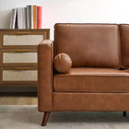 Canapé en Cuir Marron, Canapé Moderne du Milieu du Siècle de 83 po, Canapé 3 Places avec Accoudoirs et Coussins Confortables, Canapés Profonds en Similicuir pour Salon, Chambre, Bureau