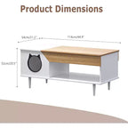 45 Tables Basses de Salon Blanches pour Chat avec Tiroir de Rangement, Table Basse Rustique en Bois avec Maisonnette pour Chat, Meuble Cache Litière pour Chat