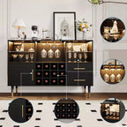 Meuble bar avec lumières LED et station de charge, buffet de cuisine de 120 cm avec tiroirs de rangement, casier à vin et porte