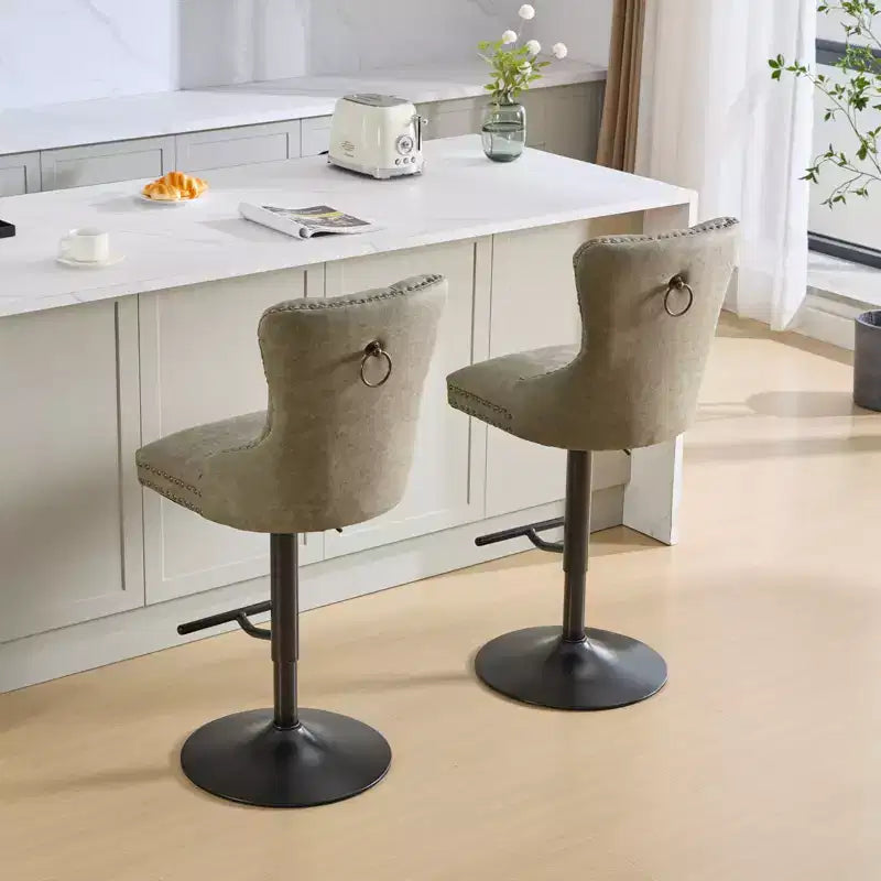 CLIHOME Lot de 2 tabourets de bar rétro en PU pivotants, hauteur réglable, modernes avec dossier, touffetés confortables