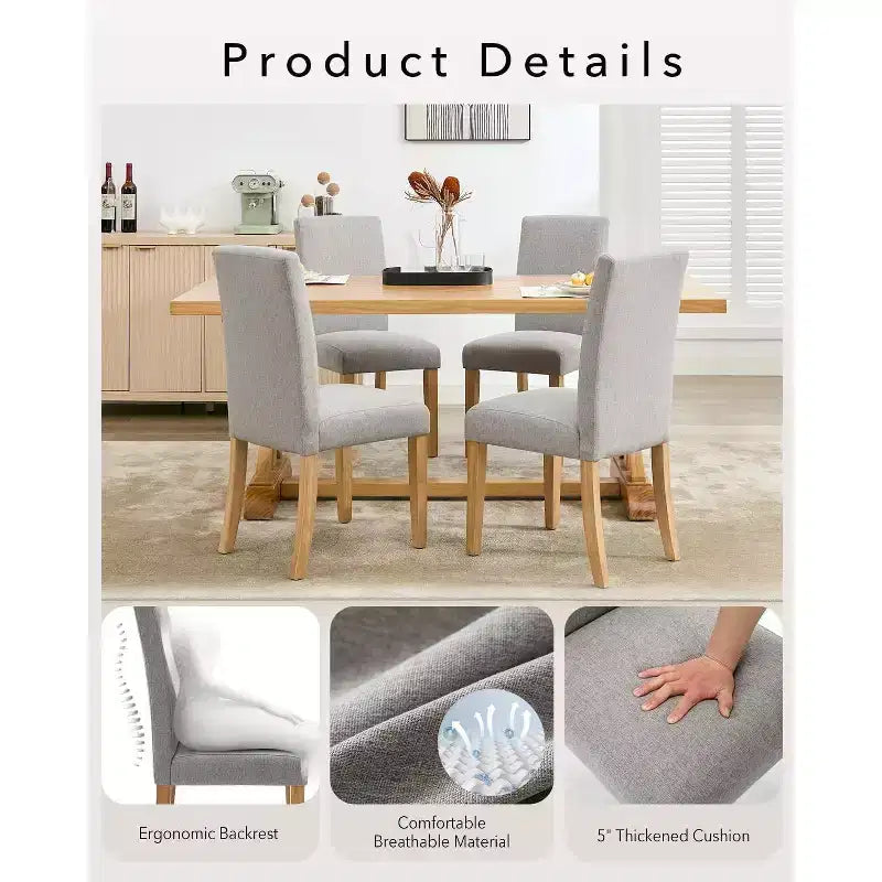 2 chaises de salle à manger rembourrées avec pieds en bois, chaises modernes sans accoudoirs pour salle à manger, cuisine, restaurant, salon, capacité de poids de 120 kg