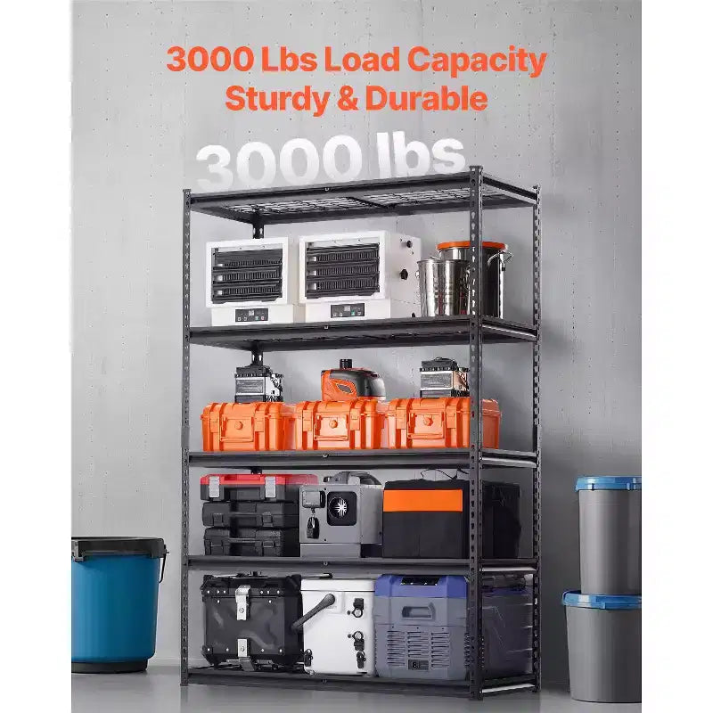 Étagères de Rangement VEVOR, 1360 kg, Étagères de Garage Robustes à 5 Niveaux, Étagères Métalliques Réglables 50,8 P x 121,9 L x 182,9 H, Noires