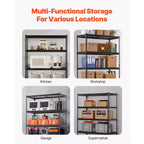 Étagères de Rangement VEVOR, 1360 kg, Étagères de Garage Robustes à 5 Niveaux, Étagères Métalliques Réglables 50,8 P x 121,9 L x 182,9 H, Noires