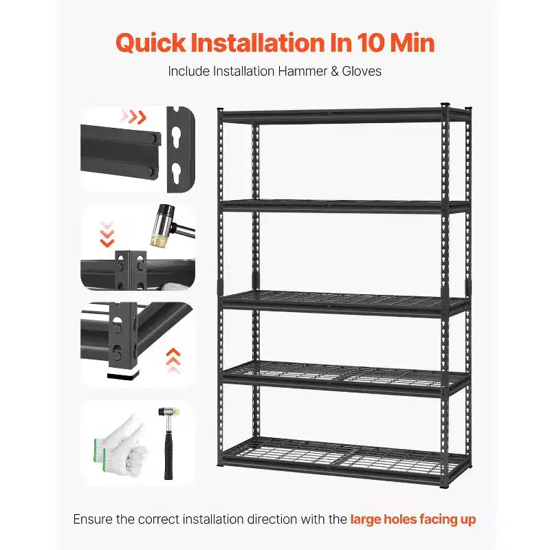 Étagères de Rangement VEVOR, 1134 kg, Étagère de Garage Robuste à 5 Niveaux, Étagères Métalliques Ajustables 45,7 P x 121,9 L x 182,9 H, Noires