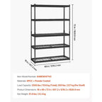 Étagères de Rangement VEVOR, 1134 kg, Étagère de Garage Robuste à 5 Niveaux, Étagères Métalliques Ajustables 45,7 P x 121,9 L x 182,9 H, Noires