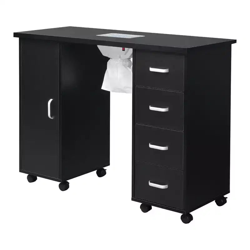 Table à ongles professionnelle noire Karlhome avec ventilateur et 4 tiroirs