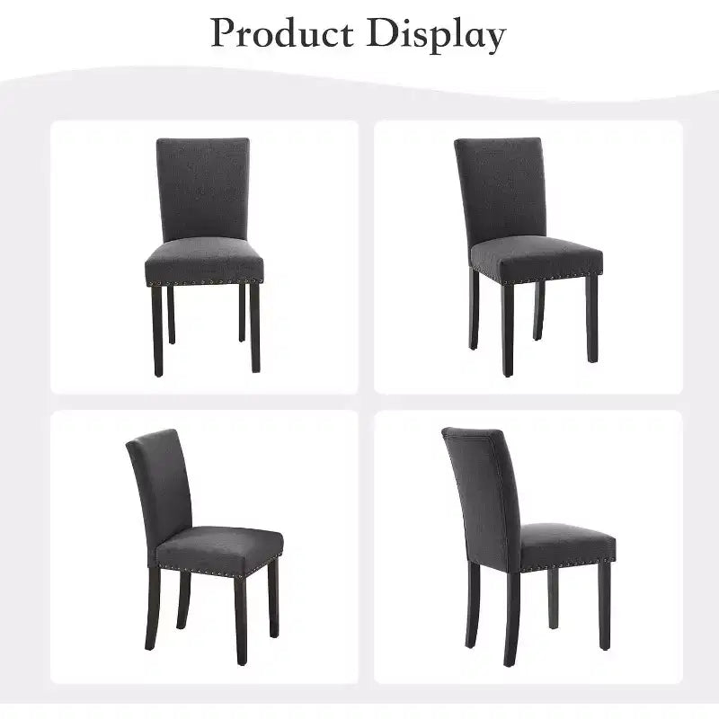 Lot de 2 chaises de salle à manger, chaises rembourrées pour salle à manger, chaises de cuisine en tissu avec pieds en bois cloutés et coussin rembourré, pour salon