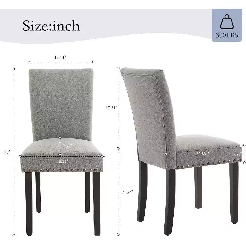 Lot de 2 chaises de salle à manger, chaises rembourrées pour salle à manger, chaises de cuisine en tissu avec pieds en bois cloutés et coussin rembourré, pour salon