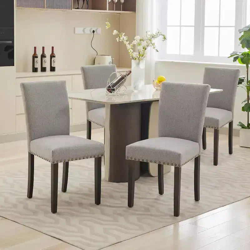 Lot de 2 chaises de salle à manger, chaises rembourrées pour salle à manger, chaises de cuisine en tissu avec pieds en bois cloutés et coussin rembourré, pour salon
