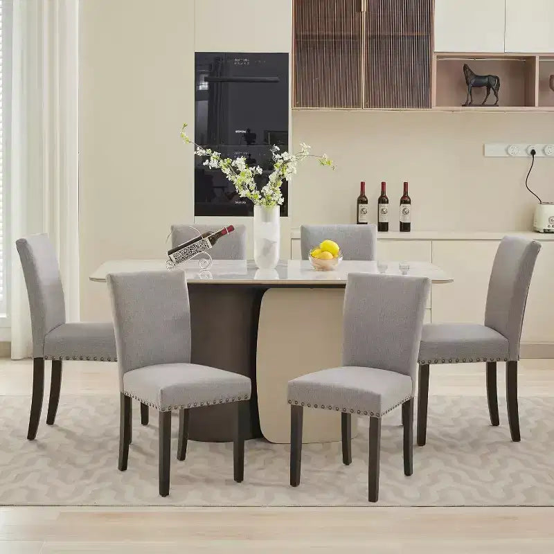 Lot de 2 chaises de salle à manger, chaises rembourrées pour salle à manger, chaises de cuisine en tissu avec pieds en bois cloutés et coussin rembourré, pour salon