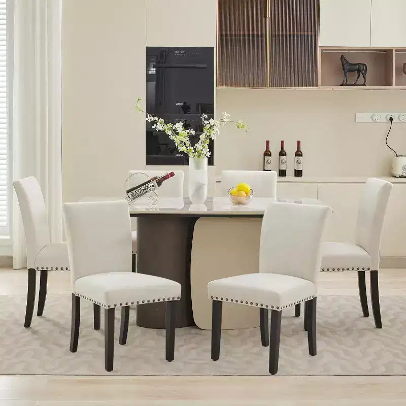 Lot de 2 chaises de salle à manger, chaises rembourrées pour salle à manger, chaises de cuisine en tissu avec pieds en bois cloutés et coussin rembourré, pour salon