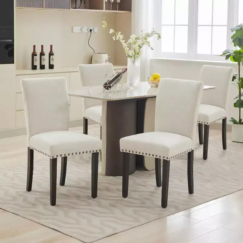 Lot de 2 chaises de salle à manger, chaises rembourrées pour salle à manger, chaises de cuisine en tissu avec pieds en bois cloutés et coussin rembourré, pour salon