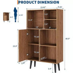 Petite bibliothèque à 4 niveaux de style Mid-Century avec pieds, étagère basse en bois autoportante avec porte, organisateur de rangement cube multifonctionnel en noyer