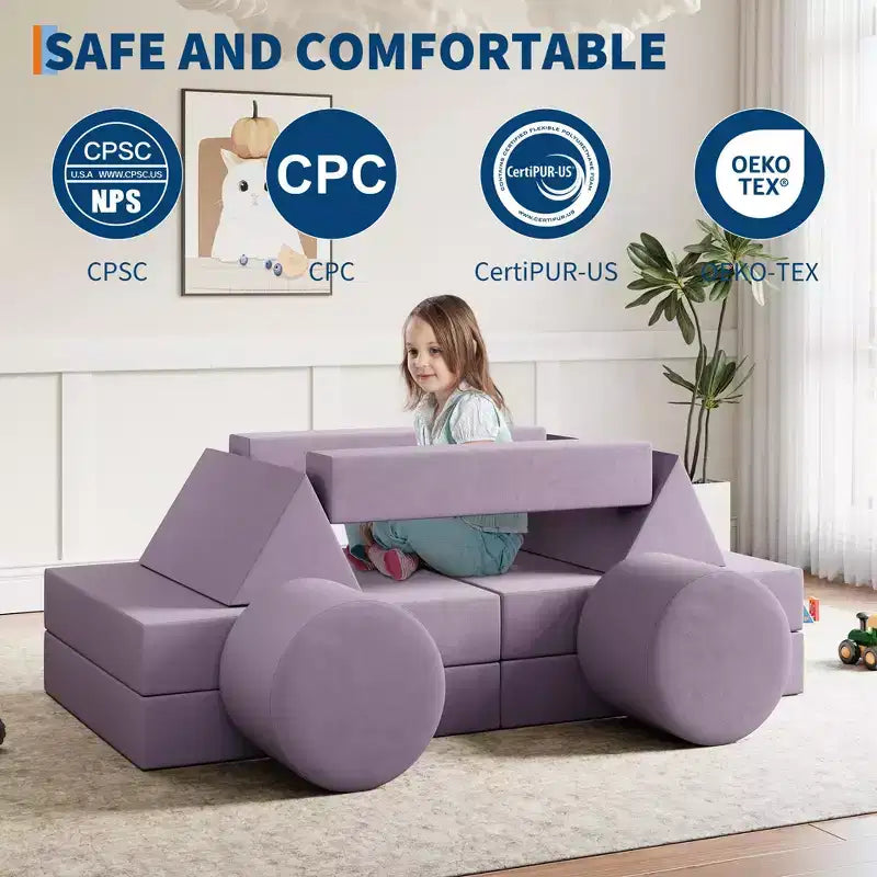 Canapé modulable GustoWave pour enfants avec housses en velours lavables, 13 pièces, château fort, canapé convertible en mousse pour enfant