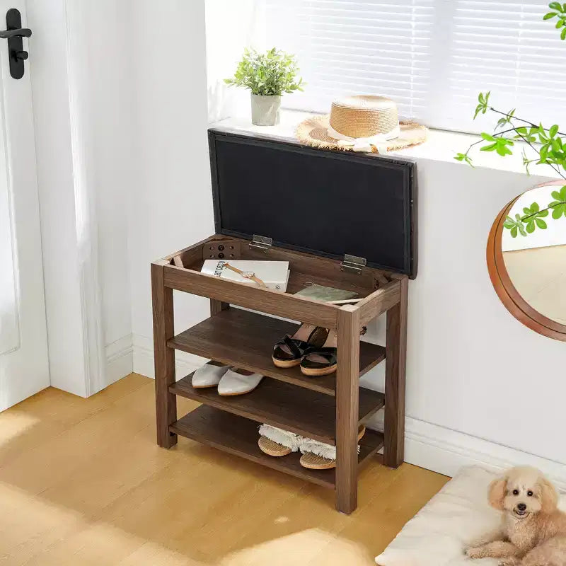 Banc de rangement avec coussin, banc à chaussures avec rangement caché, organiseur de chaussures à 3 niveaux pour entrée - ModernLuxe