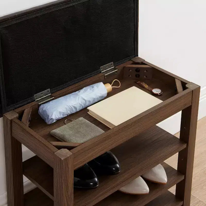 Banc de rangement avec coussin, banc à chaussures avec rangement caché, organiseur de chaussures à 3 niveaux pour entrée - ModernLuxe