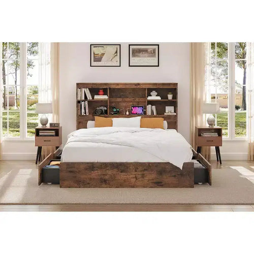 Acekool Full Bed Frame - 51 Storage Headboard with Charging Station