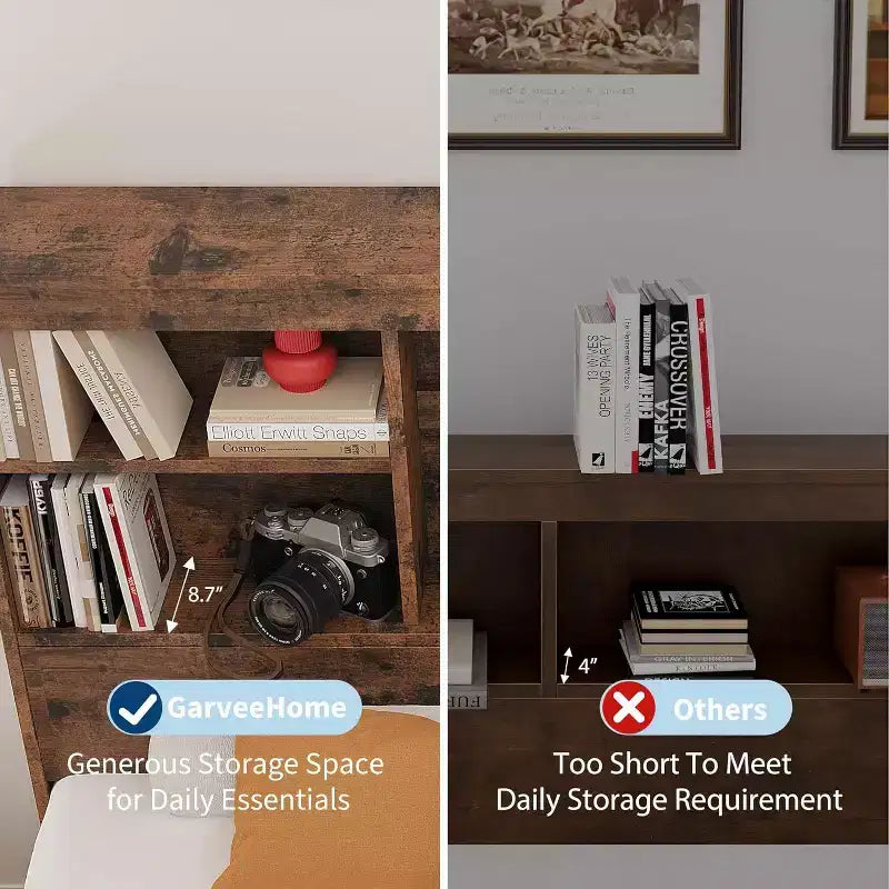 Lit de rangement vintage Acekool - Tête de lit bibliothèque et 4 tiroirs