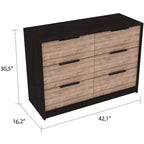 Commode Okak moderne 6 tiroirs 2 tons avec 4 tiroirs à extension complète et 2 armoires abattantes, organisateur de chambre rectangulaire