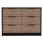 Commode Okak moderne 6 tiroirs 2 tons avec 4 tiroirs à extension complète et 2 armoires abattantes, organisateur de chambre rectangulaire