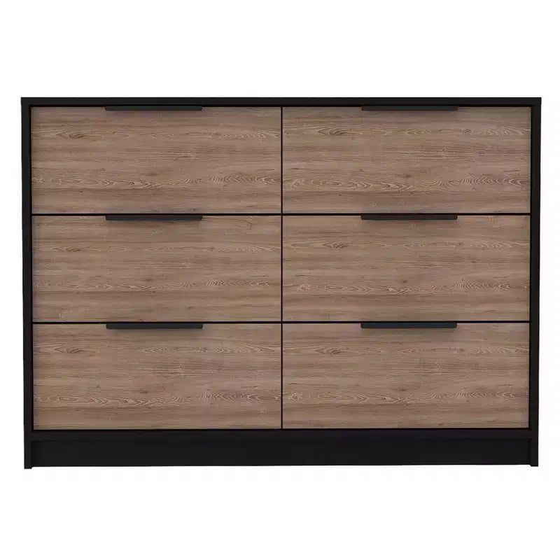 Commode Okak moderne 6 tiroirs 2 tons avec 4 tiroirs à extension complète et 2 armoires abattantes, organisateur de chambre rectangulaire