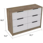 Commode Okak moderne 6 tiroirs 2 tons avec 4 tiroirs à extension complète et 2 armoires abattantes, organisateur de chambre rectangulaire
