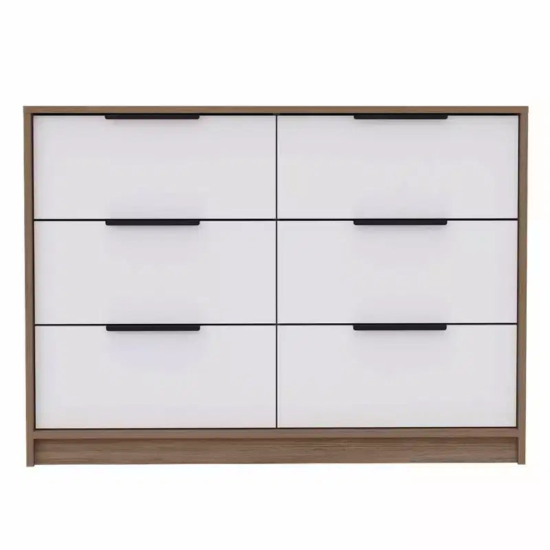 Commode Okak moderne 6 tiroirs 2 tons avec 4 tiroirs à extension complète et 2 armoires abattantes, organisateur de chambre rectangulaire