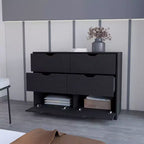 Commode Okak moderne 6 tiroirs 2 tons avec 4 tiroirs à extension complète et 2 armoires abattantes, organisateur de chambre rectangulaire