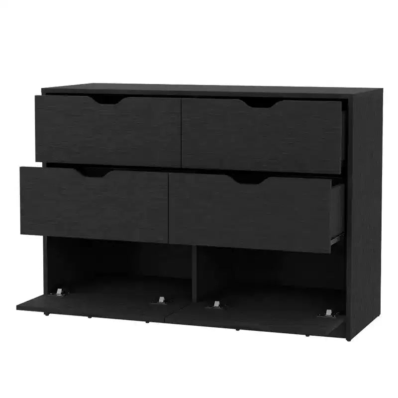 Commode Okak moderne 6 tiroirs 2 tons avec 4 tiroirs à extension complète et 2 armoires abattantes, organisateur de chambre rectangulaire