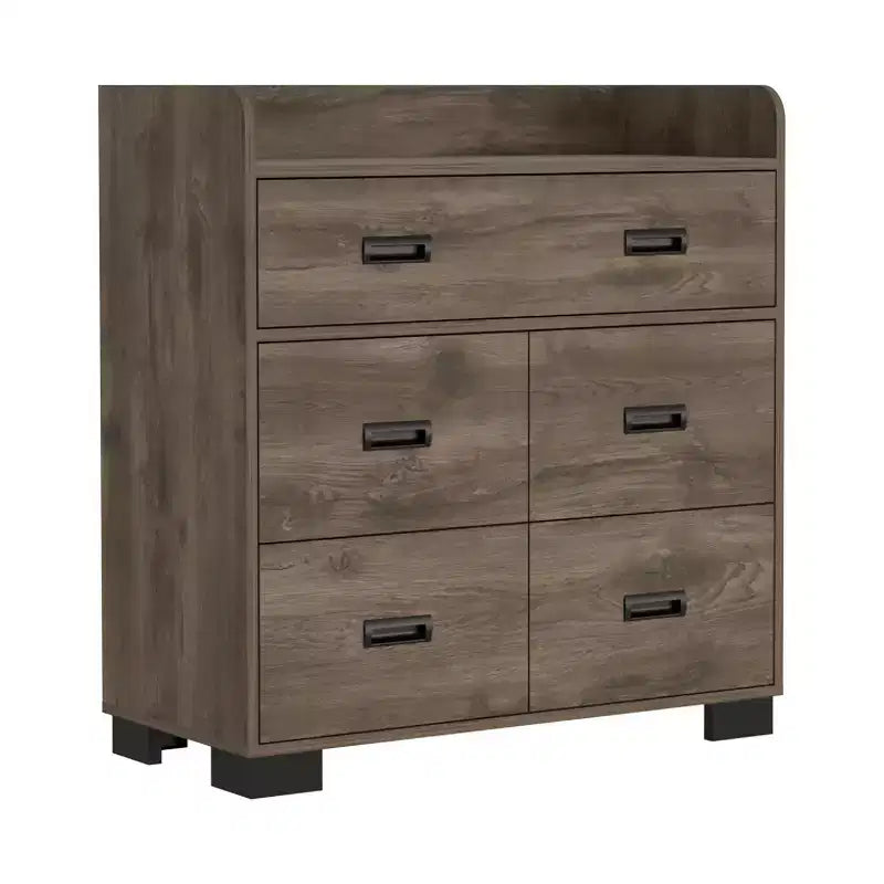 Commode de chambre moderne Okak avec 1 double tiroir et 4 tiroirs simples, grand meuble de rangement pour salon, couloir, entrée