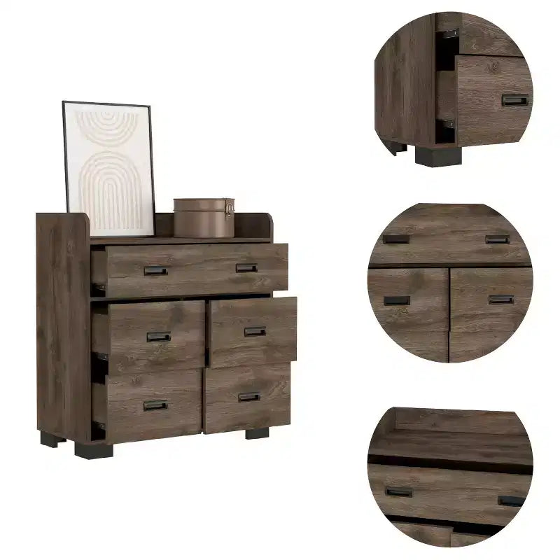 Commode de chambre moderne Okak avec 1 double tiroir et 4 tiroirs simples, grand meuble de rangement pour salon, couloir, entrée