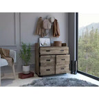 Commode de chambre moderne Okak avec 1 double tiroir et 4 tiroirs simples, grand meuble de rangement pour salon, couloir, entrée