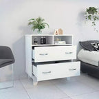 Commode de chambre élégante Okak avec 2 tiroirs et 2 étagères, grand placard de rangement pour salon, couloir, entrée