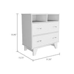 Commode de chambre élégante Okak avec 2 tiroirs et 2 étagères, grand placard de rangement pour salon, couloir, entrée