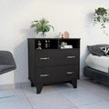 Commode de chambre élégante Okak avec 2 tiroirs et 2 étagères, grand placard de rangement pour salon, couloir, entrée