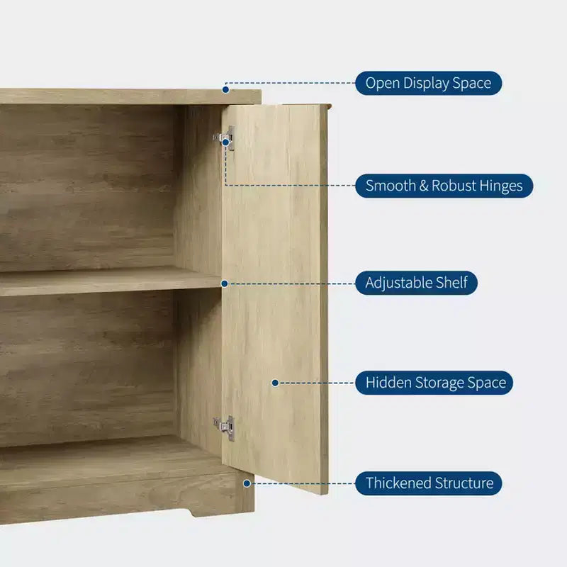 Table console de bar à café moderne en bois avec 4 portes, étagère réglable, poignée, plateau spacieux