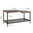 Table basse, table de salon industrielle, table centrale rustique à 2 étages avec cadre en maille, table basse rectangulaire, cadre en métal, facile à installer